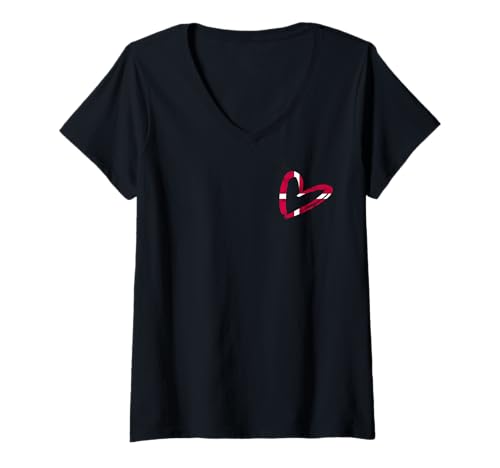 Damen Dänische Flagge Dansk Vintage Herz Dänen Dänischer Stolz Dänemark T-Shirt mit V-Ausschnitt Damen Dänische Flagge Dansk Vintage Herz Dänen Dänischer Stolz Dänemark T-Shirt mit V-Ausschnitt von Danmark Danish Flag Denmark Roots