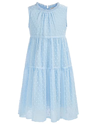 Kleid Mädchen 128 Kinder Chiffon Sommerkleid 134 Freizeitkleid Partykleid Blumenmädchenkleider Festlich Hochzeit A-Linie ärmellos Rundhals Blau von Danna Belle