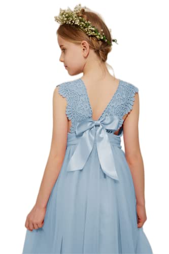 Danna Belle Mädchen Prinzessin Kleider 152 Kinder Blumenmädchen Hochzeit Festliches Party Einschulung Spitzen Tüll Kleid Sommer Taufe Abend Kommunionkleider Lang 158 Blau von Danna Belle