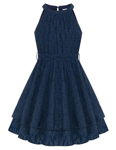 Danna Belle Mädchen Kleid 122 Kinder Festlich Einschulung Sommer Prinzessin Party Hochzeit A-Linien Ärmellos Kleider 128 Blau von Danna Belle