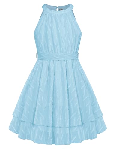 Danna Belle Mädchen Kleid 140 Kinder Festlich Einschulung Sommer Prinzessin Party Hochzeit A-Linien Ärmellos Kleider 146 Blau von Danna Belle