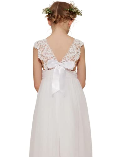 Danna Belle Mädchen Prinzessin Kleider 116 Kinder Blumenmädchen Hochzeit Festliches Party Einschulung Spitzen Tüll Kleid Sommer Taufe Abend Kommunionkleider Lang 122 Weiß von Danna Belle