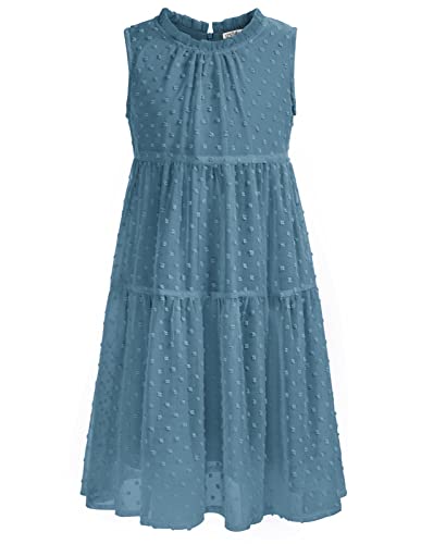 Kleid Mädchen 116 Kinder Chiffon Sommerkleid Freizeitkleid Partykleid Blumenmädchenkleider Festlich Hochzeit A-Linie ärmellos Rundhals Blau von Danna Belle