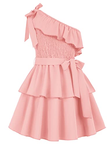 Mädchen Kleid 116 Kinder Partykleid Elegant Festlich Sommer Freizeitkleid Prinzessin Ärmellos eine-Schulter A-Linien Kleid urlaubskleider ballkleid Abendkleid Rosa von Danna Belle