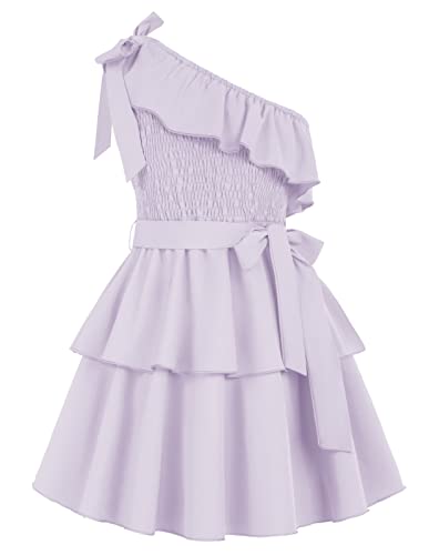 Mädchen Kleid 152 Kinder Partykleid Elegant Festlich Sommer Freizeitkleid Prinzessin Ärmellos eine-Schulter A-Linien Kleid urlaubskleider ballkleid Abendkleid Lila von Danna Belle