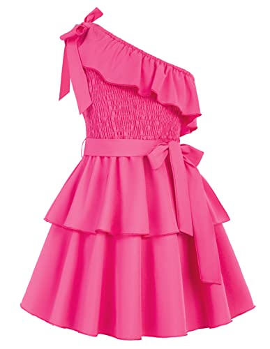 Mädchen Kleid 152 Kinder Partykleid Elegant Festlich Sommer Freizeitkleid Prinzessin Ärmellos eine-Schulter A-Linien Kleid urlaubskleider ballkleid Abendkleid Rosarot von Danna Belle