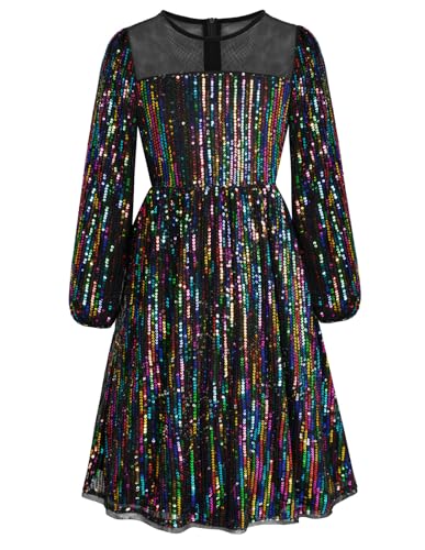 Mädchen Kleider Prinzessin Festliches 116 Kinderkleid 122 Pailletten Party Weihnachten Hochzeit Geburtstag Ballkleid Blumenmädchen Langarm Elegant A-line Crew Neck Schwarz 6-7 Jahre von Danna Belle