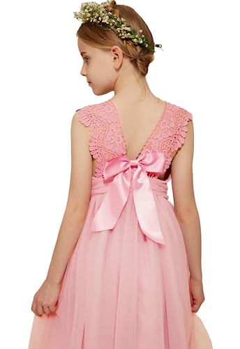 Danna Belle Mädchen Prinzessin Kleider 104 Kinder Blumenmädchen Hochzeit Festliches Party Einschulung Spitzen Tüll Kleid Sommer Taufe Abend Kommunionkleider Lang 110 Rosa von Danna Belle