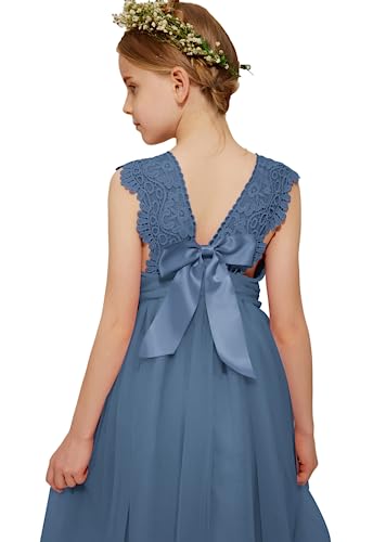 Danna Belle Mädchen Prinzessin Kleider 98 Kinder Blumenmädchen Hochzeit Festliches Party Einschulung Spitzen Tüll Kleid Sommer Taufe Abend Kommunionkleider Lang 104 Blau von Danna Belle