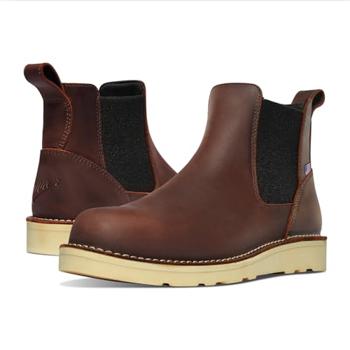 Danner Bull Run Chelsea Arbeitsstiefel mit Stahlkappe, 15,2 cm, Vollnarbenleder, mit öl- und rutschfester Keil-Laufsohle, EH-beständig und hergestellt in den USA, Braun, 47.5 EU Wide von Danner