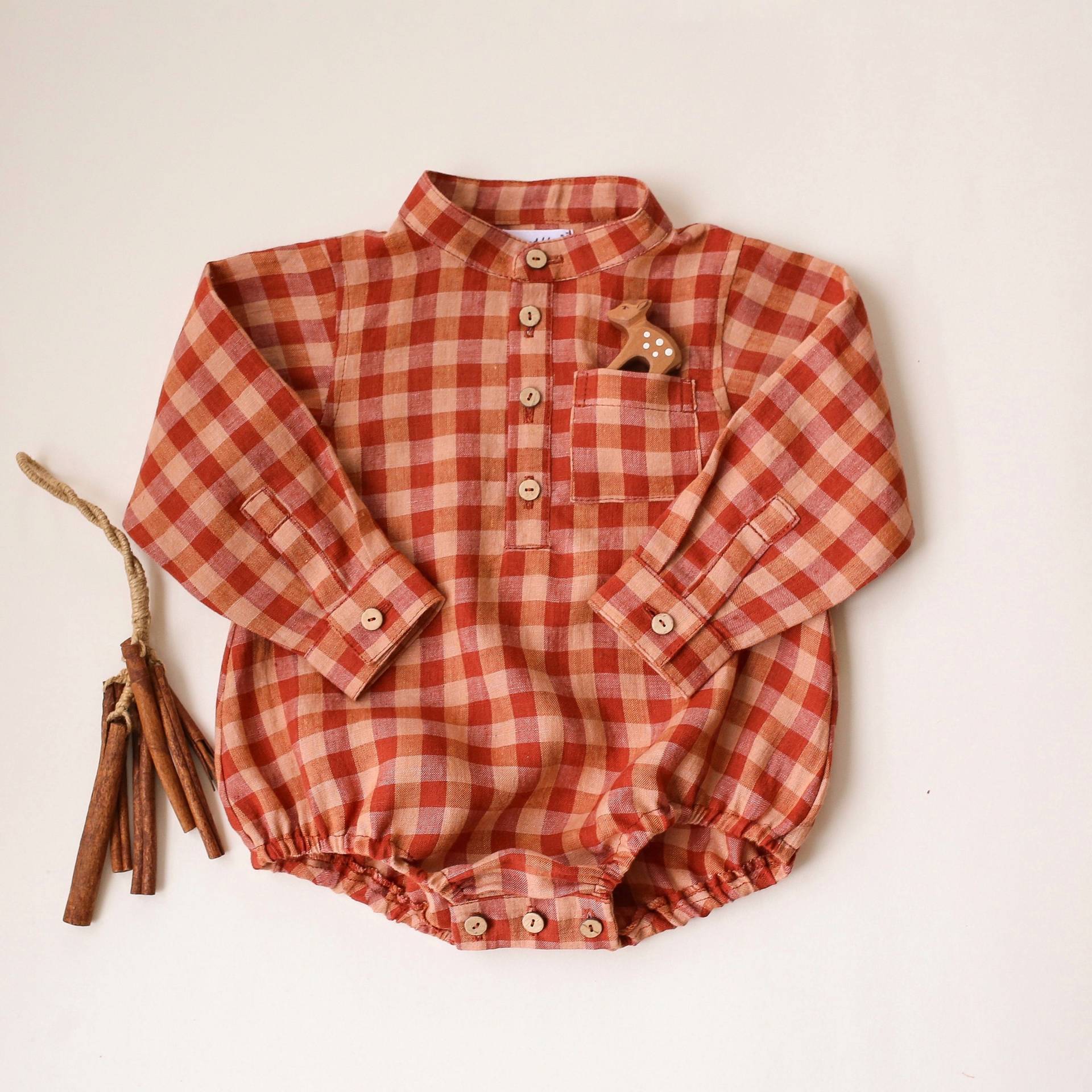 Butternut Karo Leinen Langarm Hemd Onesie von DannieandLilou
