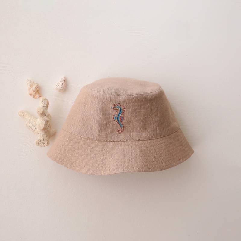 Kinder Leinen Anglerhut in Beige Mit Stickerei von DannieandLilou