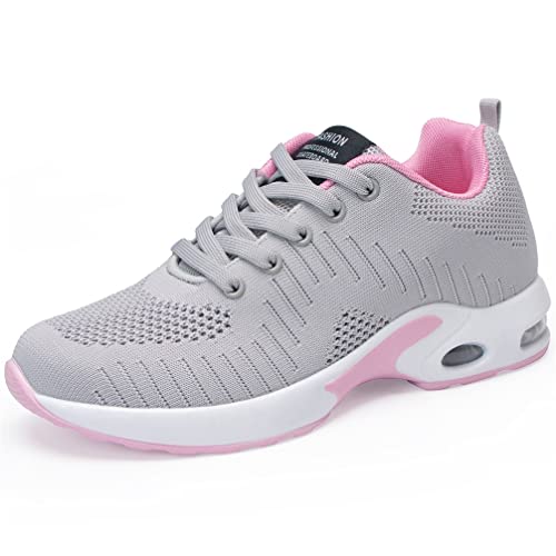 DANNTO Damen Laufschuhe Atmungsaktiv Turnschuhe Schnürer Leichte Stoßfest Mode Sportschuhe Outdoor Athletisch Sneaker für Gym Walking Jogging Laufen Basketball Frühling Sommer(Grau,36) von DANNTO