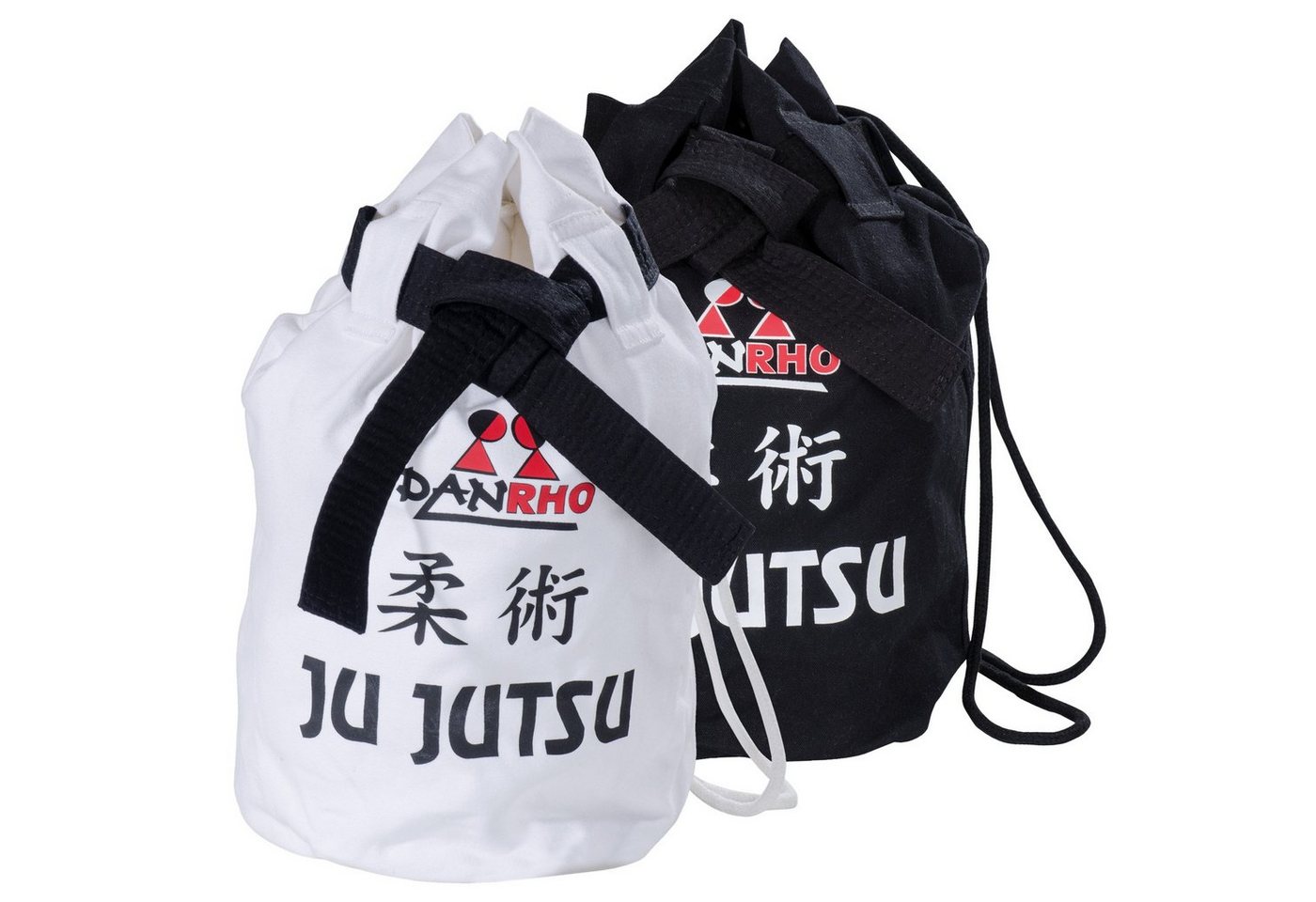 Danrho Sporttasche Ju Jutsu Seesack Beutel Kinder Rucksack Turnbeutel (Baumwolle, Kordelzug Schnellverschluß), schwarz oder weiss, Budogürtel Optik von Danrho