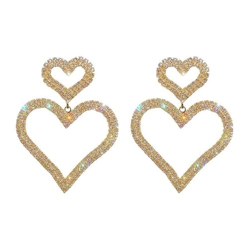 Danshinbow 1 PAIR Herz Ohrringe Strass Liebe Ohrstecker Anhänger Schmuck für Frauen und Mädchen (Gold) von Danshinbow