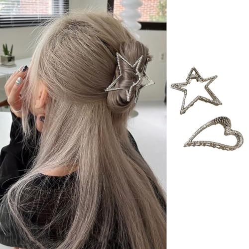 Danshinbow 2 x Haarspangen mit Sternenmotiv, Metall, silberfarben, dickes Haar für Damen und Mädchen von Danshinbow