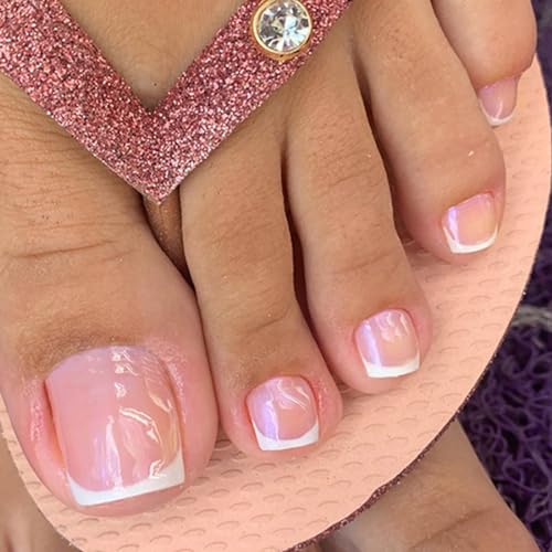 Danshinbow 24 Stück French Square Fake ToeNails Strass Glitzer Falsche Zehennägel Glänzende Zehennägel für Damen und Mädchen (Pink 4) von Danshinbow