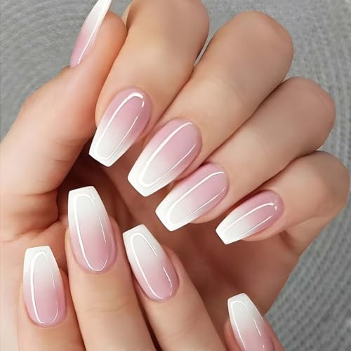 Danshinbow 24pcs mittlere Länge Nägel Nude Pink Strass Volle Abdeckung Gradient gefälschte Nägel Stick auf Nägeln für Frauen und Mädchen (Rosa1) von Danshinbow