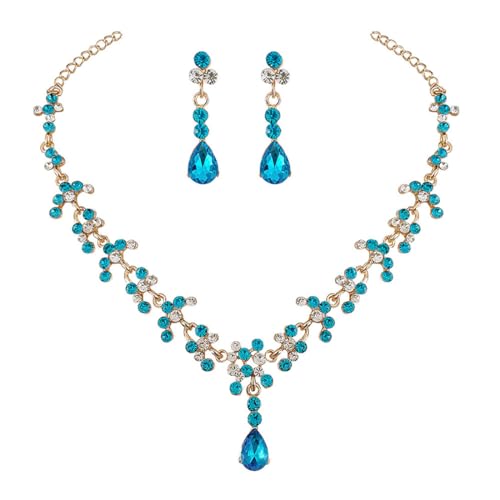 Danshinbow Braut Strass Halskette und Ohrring Set Kristall Halskette Braut Party Hochzeit Schmuck Sets für Frauen und Mädchen (Himmelblau2) von Danshinbow