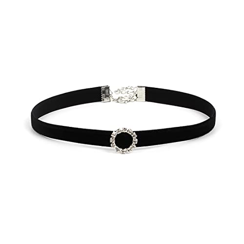 Danshinbow Choker Halskette Silber Verstellbare schwarze Samt Kragen Halsketten für Frauen und Mädchen (Silber-kreisförmig) von Danshinbow