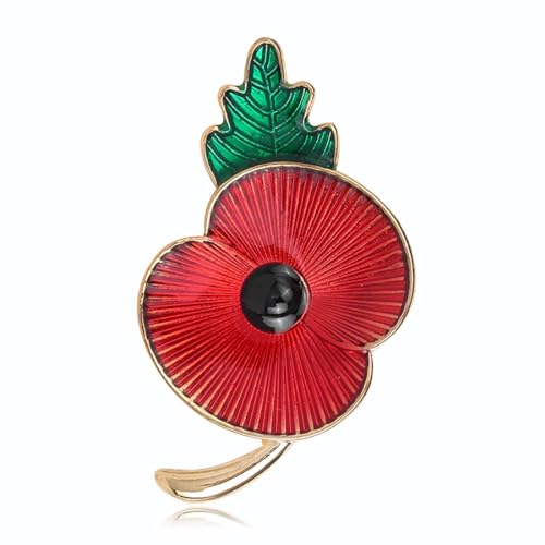 Danshinbow Clothing Papaver-Brosche British Legion Ripples of Remembrance Mohnstiel Goldton Brosche für Damen und Mädchen, Metall von Danshinbow