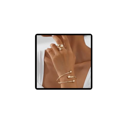 Danshinbow Doppelschicht Legierung Armband und Ring Set verstellbare Öffnung Metall Kugel Armband Schmuck für Frauen (Gold) von Danshinbow