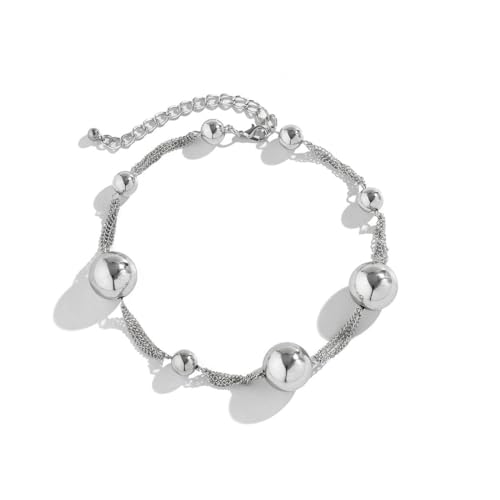 Danshinbow Geometrische Runde Kugel Choker Halskette Kette Dicke Perlenketten Ketten Punk Einstellbarer Schmuck für Frauen und Mädchen (Silber1) von Danshinbow