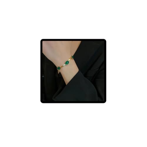 Danshinbow Grün Smaragd Schlange Knochen Halskette Armband und Ohrringe Gold Einstellbarer Schmuck für Frauen und Mädchen (Grünes Armband) von Danshinbow