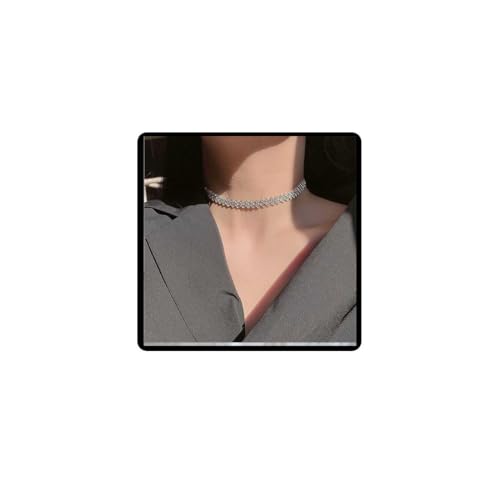 Danshinbow Kristall Anhänger Choker Halskette Strass Clavicle Halsketten Braut Party Hochzeit Schmuck Einstellbar für Frauen und Mädchen (Silber 3) von Danshinbow