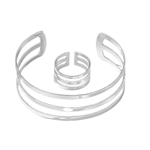 Danshinbow Multi Layered Legierung Armband und Ring Set verstellbare Öffnung Armband Schmuck für Frauen ﻿ (Silber) von Danshinbow
