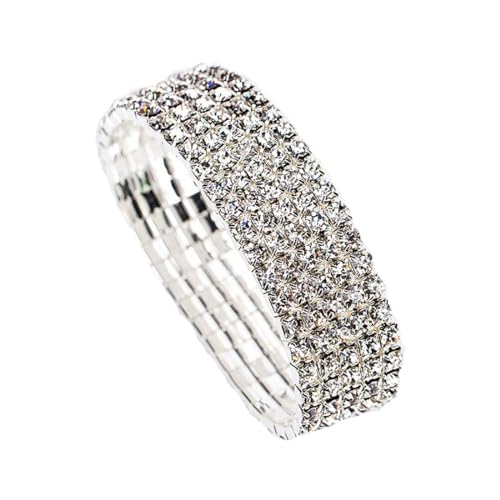 Danshinbow Multi Layered Strass Armband Verstellbare Elastische Armband Armreif Schmuck für Frauen und Mädchen (5-Schicht) von Danshinbow