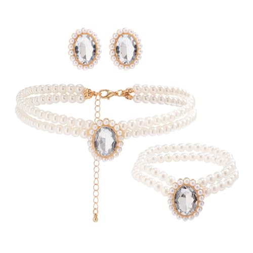 Danshinbow Perle Edelstein Halskette Armbänder und Ohrring Set Kristall Halskette Party Hochzeit Schmuck Sets für Frauen und Mädchen (Silber) von Danshinbow