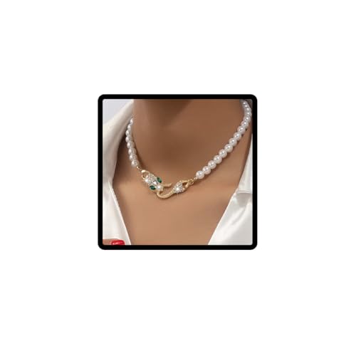 Danshinbow Perle Strass Schlange Halskette Einstellbare Smaragd Halskette Schmuck für Frauen und Mädchen (Gold 2) von Danshinbow