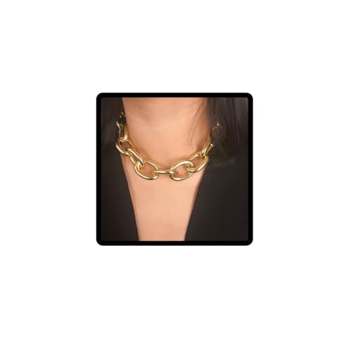 Danshinbow Punk Geometrische Single Layer Halskette Choker Chunky Square Chain Link Halskette Hip Hop Schmuck Einstellbar für Frauen und Mädchen (Gold A) von Danshinbow