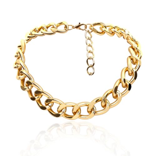 Danshinbow Punk Geometrische Single Layer Halskette Choker Chunky Square Chain Link Halskette Hip Hop Schmuck Einstellbar für Frauen und Mädchen (Gold B) von Danshinbow