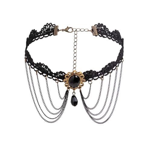 Danshinbow Schwarz Wassertropfen Strass Choker Spitze Halskette Gothic Halloween Halsketten Quasten Bead Clavicle Halsketten für Frauen und Mädchen (Schwarz1) von Danshinbow