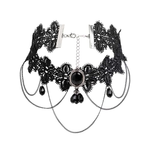 Danshinbow Schwarz Wassertropfen Strass Choker Spitze Halskette Gothic Halloween Halsketten Quasten Bead Clavicle Halsketten für Frauen und Mädchen (Schwarz2) von Danshinbow