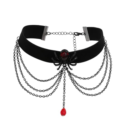 Danshinbow Schwarz Wassertropfen Strass Choker Spitze Halskette Gothic Halloween Halsketten Quasten Bead Clavicle Halsketten für Frauen und Mädchen (Schwarz3) von Danshinbow