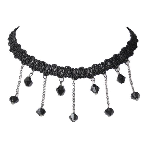 Danshinbow Schwarz Wassertropfen Strass Choker Spitze Halskette Gothic Halloween Halsketten Quasten Bead Clavicle Halsketten für Frauen und Mädchen (Schwarz6) von Danshinbow