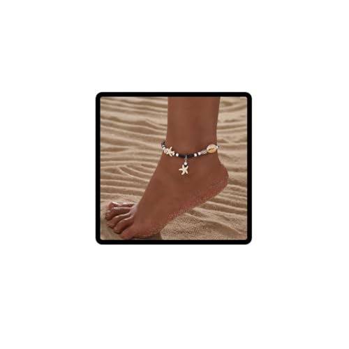 Danshinbow Seestern-Quasten-Fußkettchen, Strandfußschmuck, verstellbare Muschel, Knöchel, Rocailles, gewebter Fußschmuck für Damen von Danshinbow