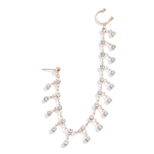 Danshinbow Strass Nasenring Gold und Silber mit Kette Nase zu Ohr Kette Dangle Quaste Anhänger Ohrring Hoop Nase Clip für Frauen (Gold) von Danshinbow