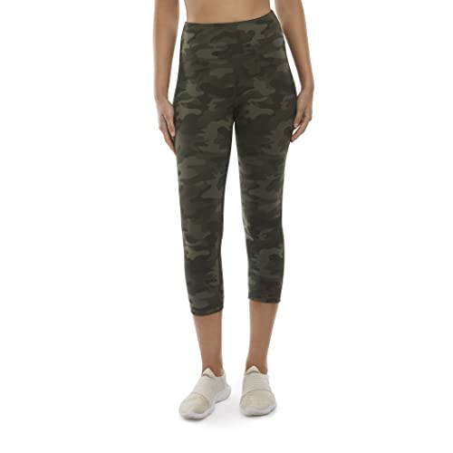 Danskin Damen All Over Printed Capri Leggings, Olivfarbener Camouflage-Muster, Groß von Danskin