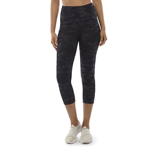 Danskin Damen All Over Printed Capri Leggings, Schwarzes Camouflage-Muster, Groß von Danskin