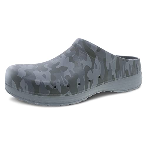 Dansko Herren Kane Slip On Pantolette – leicht und gepolsterter Komfort mit abnehmbarem EVA-Fußbett und Fußgewölbeunterstützung, Grau, Camo, 12.5-13 von Dansko