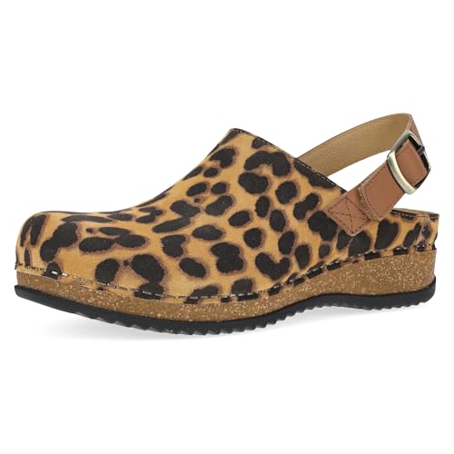 Dansko Merrin Slingback-Mule-Clog für Damen, Dual-Density-Kork/EVA-Zwischensohle und leichte Gummi-Außensohle sorgen für ein komfortables Fahren, patentierte geklammerte Konstruktion, Leopard, 5.5-6 von Dansko