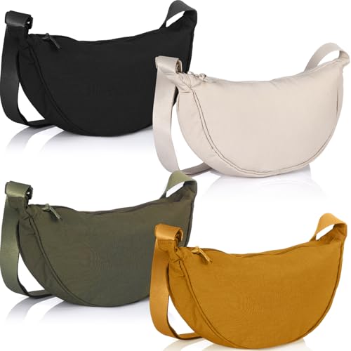 Dansydaisy 4 Stück Nylon Halbmond Crossbody Geldbörsen Tasche für Damen Herren Halbmondform Sling Reisetasche Halbmond Schulter, Warme Farben, modisch von Dansydaisy