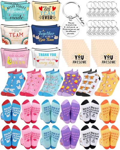 Dansydaisy 48 Stück Mitarbeiter-Wertschätzungsgeschenke Großpackung Neuheit Team Make-up Taschen Motivierende Socken Inspirierende Schlüsselanhänger Grußkarte Dankeschön Team Geschenk für Frauen von Dansydaisy