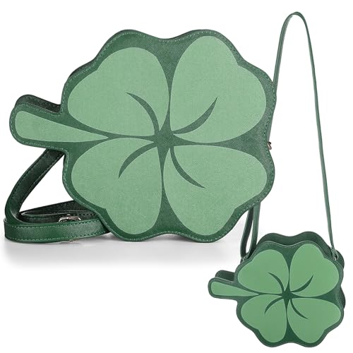 Dansydaisy St. Patrick's Day Geldbörse Kunstleder Crossbody Handtasche Kleeblatt Umhängetasche Neuheit Grün Glücksklee Geldbörse mit Gurt für Frauen Reise Irische Party Favors, Grün von Dansydaisy