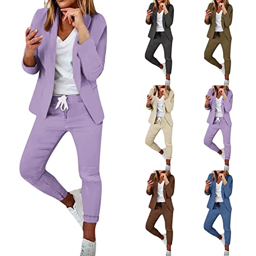 Damen Hosenanzug Zweiteiler Elegant Business Anzug Set 2-teilig Revers Büro Blazer und Hohe Taille Hose Slimfit Festlich Sportlich Streetwear Outfit Herbst Anzugjacke und Anzughosen (T1 Dunkelblau, L) von Dantazz