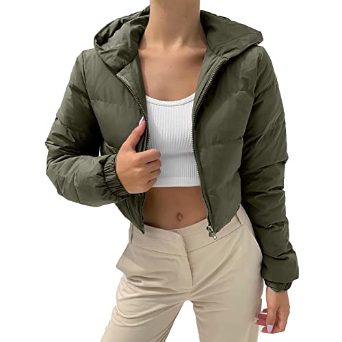 Damen Puffer Jacke Kurz Winterjacke mit Kapuze Winter Warm Steppjacke Gesteppte Dicke Daunenjacke Cropped Jacke Mode Bauchfrei Kapuzenjacke Übergangsjacke Einfarbig Baumwolljacke von Dantazz